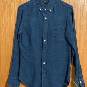 Men’s J. Crew Black/Blue Houndstooth Linen Button-Down Shirt